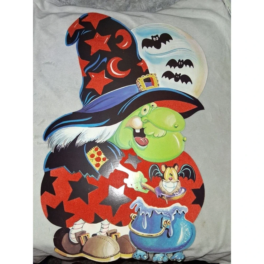 Vintage Halloween Witch Die Cut Wall Decoration Flocked Orange 18